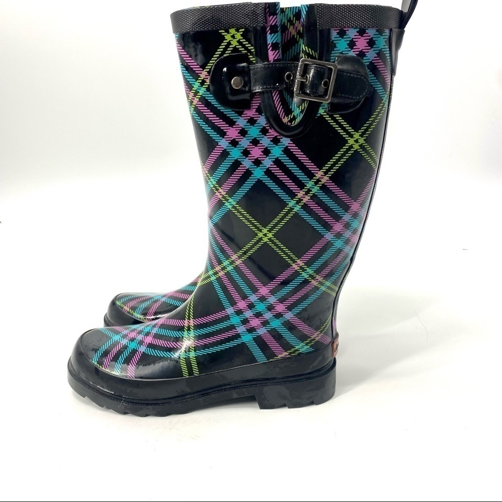 Chooka Electric plaid black rain boots 6 Like new